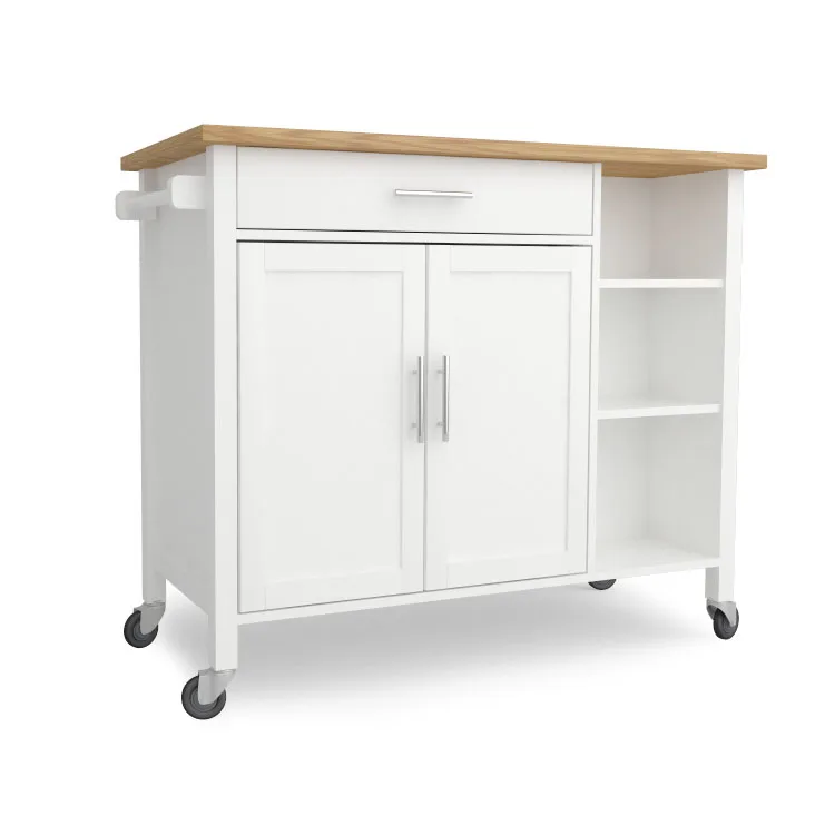 wood top kitchen food storage rack with wheels  multi functional kitchen trolley cabinet