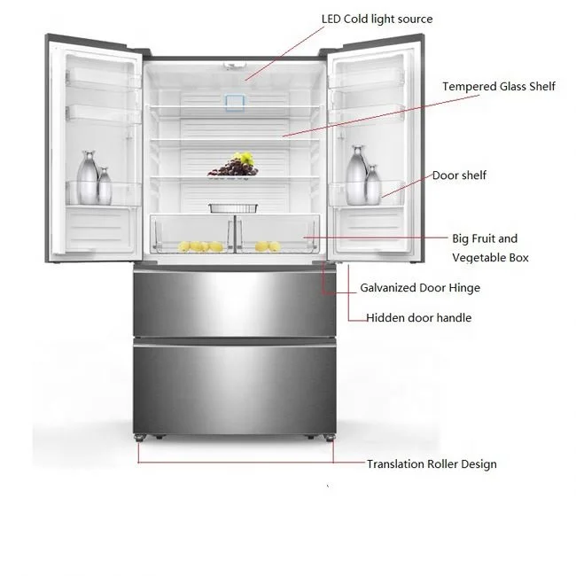 558L Big Capacity Stainless Steel Compressor French Door Frost Free Double Door Fridge For Home Use