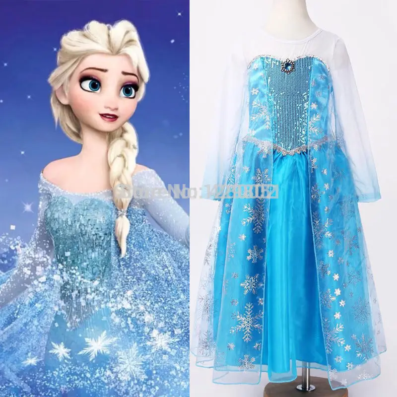 New 2015 hot sale child s baby Girl s Snow Princess Queen Elsa Anna Cosplay Costume