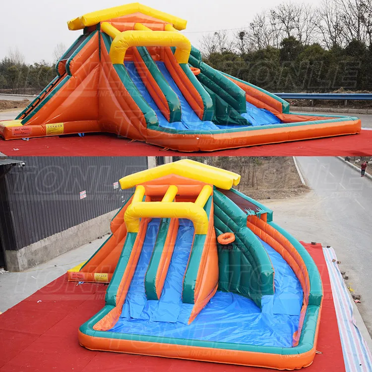 Backyard small inflatable water slide splash pool cheap blow up for sale