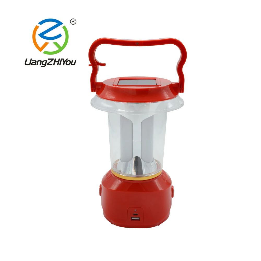 
White light led rechargeable camping lantern with solar panel 