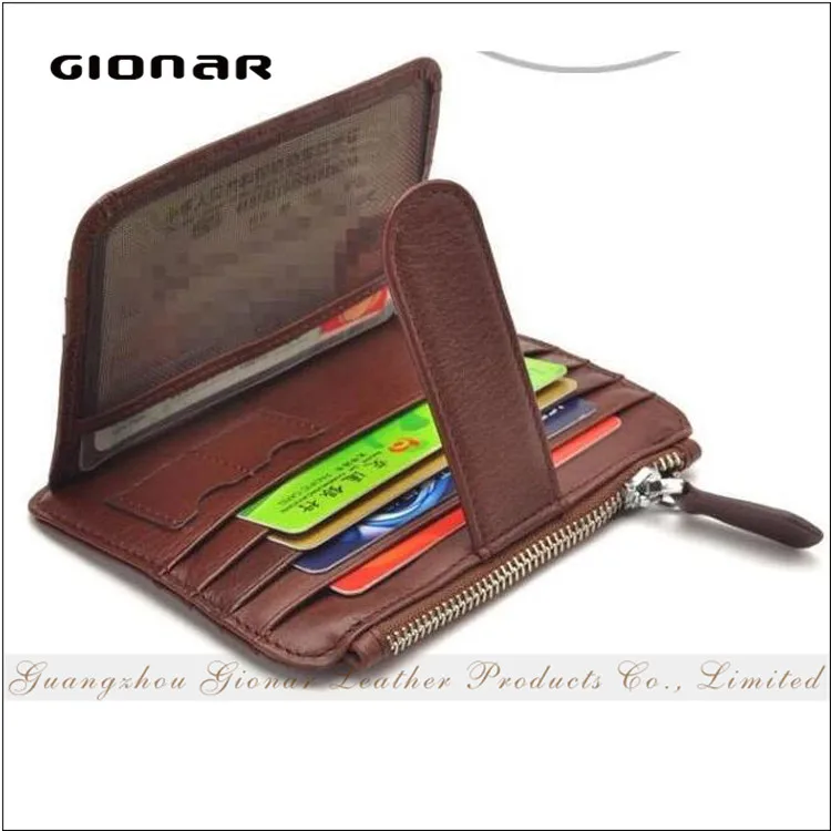 The Customizing RFID Blocking Safe Leather Minimalist Credit Card Holder Zip Coin Front Pocket Wallet with SIM slots