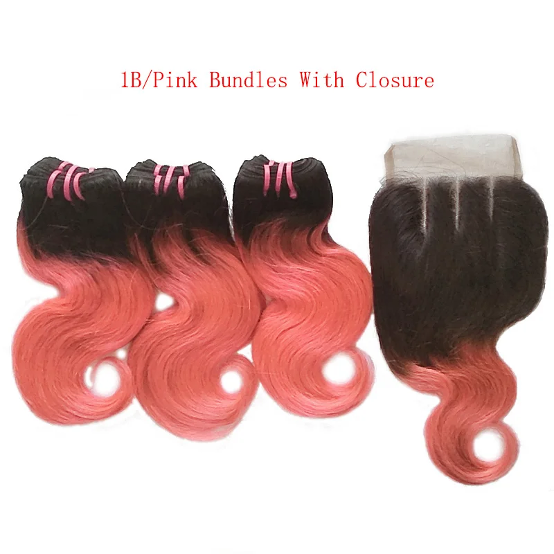 
3 Ombre Bundles With Closure Colored Hair Weave With Closure Body Wave Human Hair Extensions With Lace Closure 