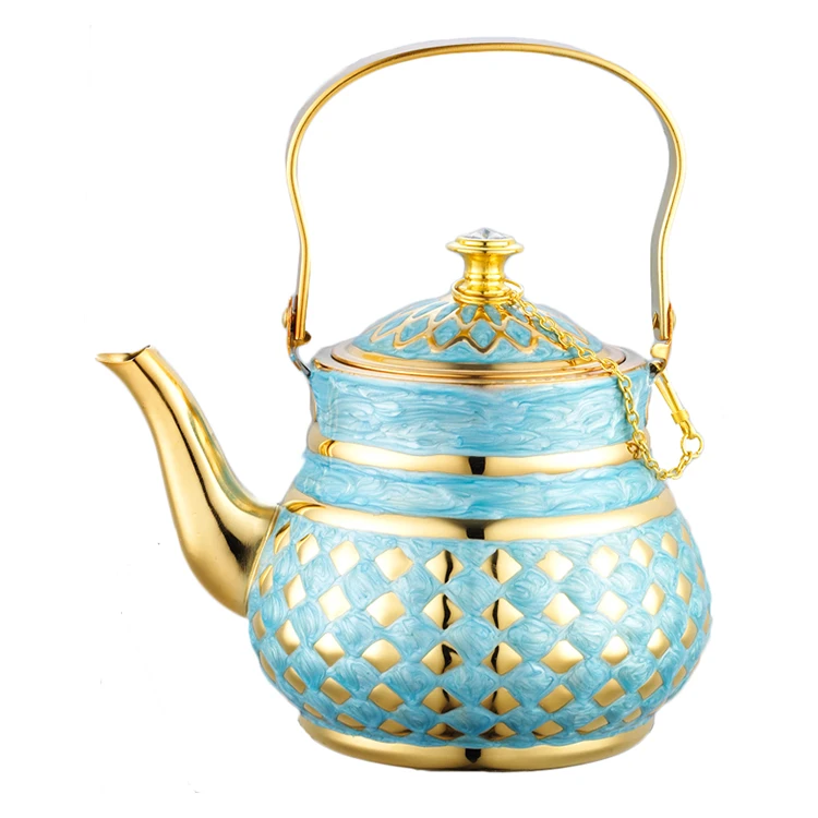 Luxury Arabic Design Stainless Steel Tea Pot Set Metal Diamond Pattern Drinkware Mix Colors Home Office Use Saudic Coffee