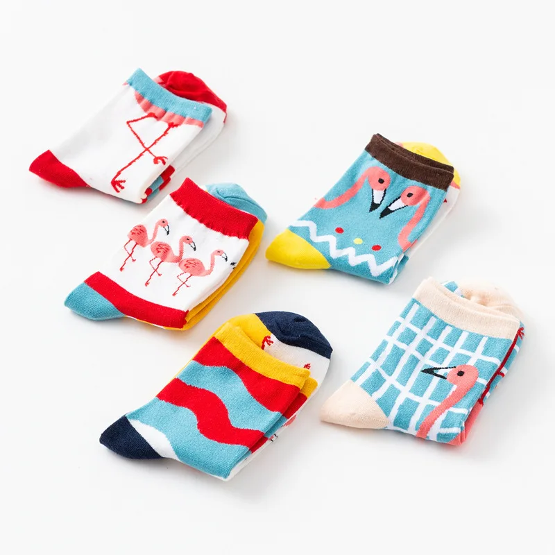 Женские хлопковые короткие носки до щиколотки с рисунком розового фламинго, весна-лето-осень