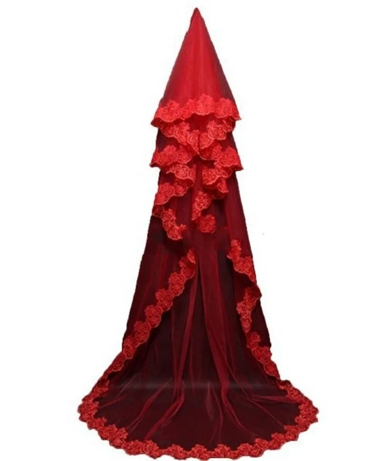 
Bridal wedding veil white lace veil plum small sequins wedding accessories 1.5 m foreign trade headdress red veil 