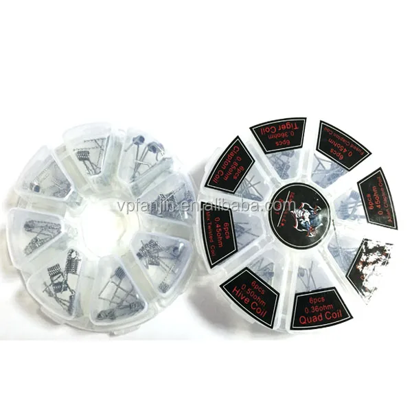 
New 8 In 1 Coil Box Kit Prebuilt Heating Wires Hive Alien Fused Clapton Tiger Quad Flat Twisted Coils For DIY RDA Vape 