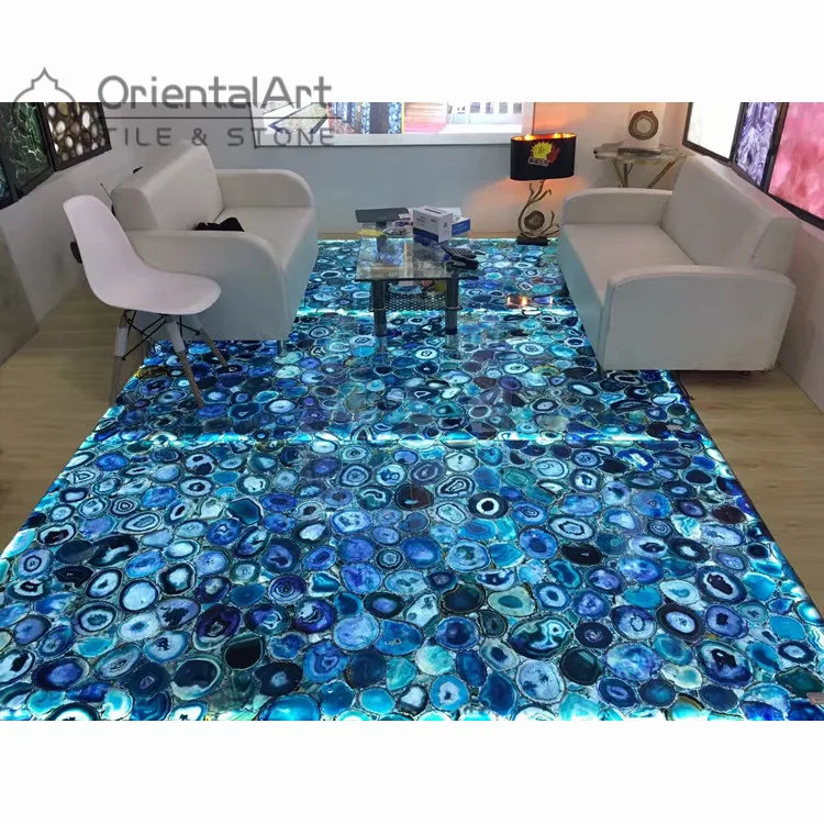 Blue Agate Backlit Semi Precious Stone Slab Bar Decoration Semi-precious Blue Agate Backlit blue agate slab