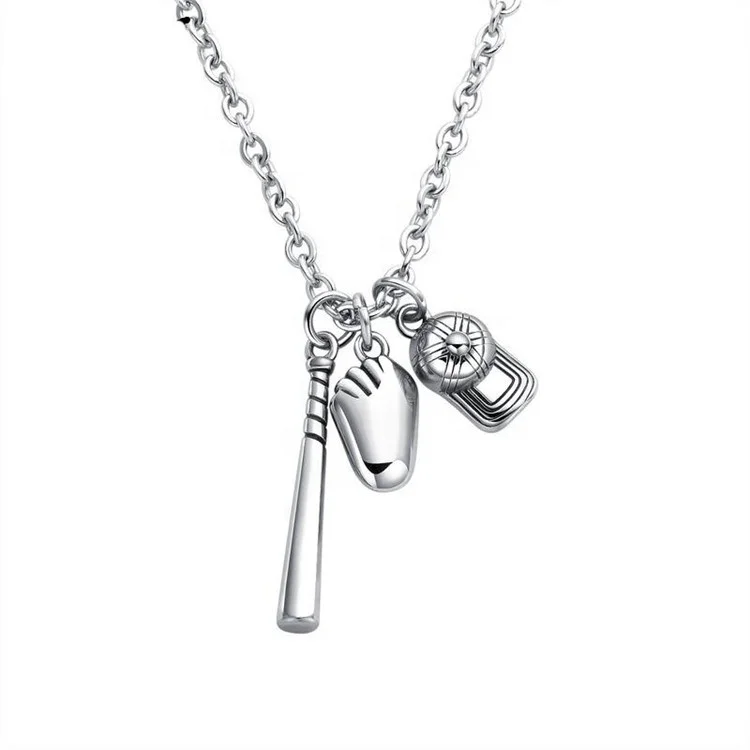 Baseball League Souvenir Jewelry stainless steel Baseball bat cap glove pendant necklace