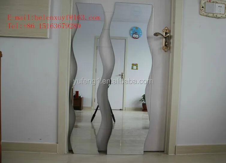 Best selling 2mm 3mm 4mm thick S shaped frameless wave mirror with adhesive sheet
