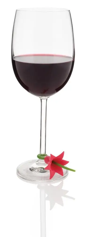 Flower Wine Glass Charms Set of 6 Glass Markers that Work on Stem Glasses - Gift Storage Box