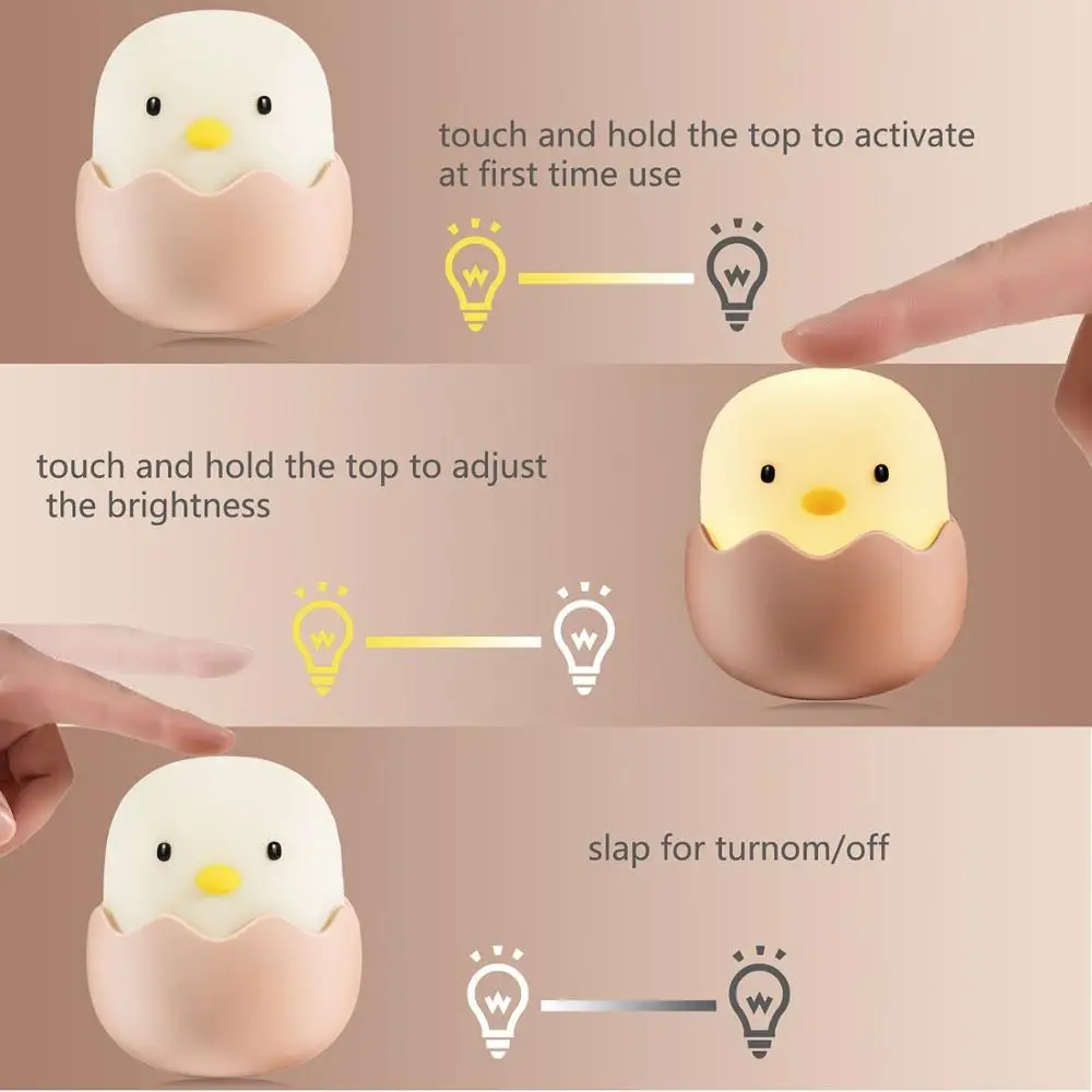 Wobble lightly Easy ABS Material LED Light Source silicone baby night light Eggshell chicken tumbler design Easy touch control