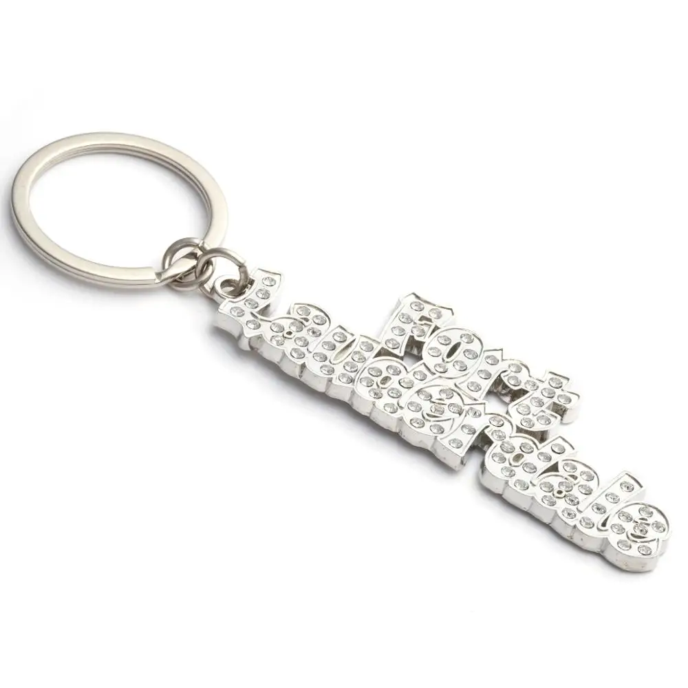 Factory wholesale custom metal silver keychain with diamonds