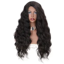Aisi Hair Deep Wave Natural Black Synthetic Wigs Long Wavy Wigs Heat Resistant Synthetic Fiber Lace Front Wigs