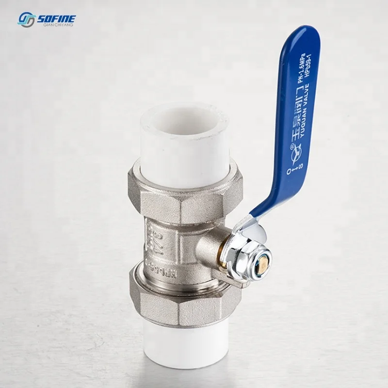 
Brass Body With Handle Nickel Plating PPR Double Plastic Ball Valve 