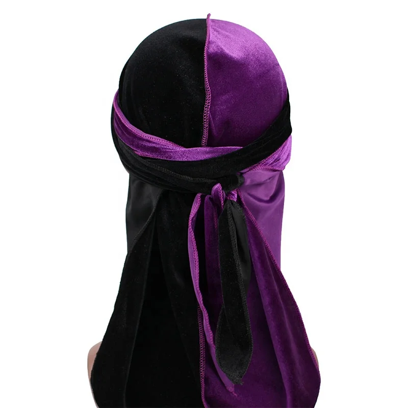 
Men Two Tone Velvet Durag High Quality Long Tail Velvet Durags Wave Cap Bandanas Custom Durag 