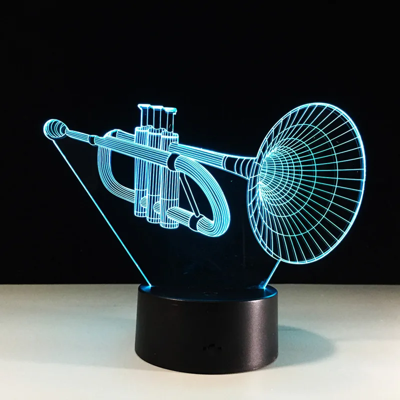 Creative Musical Instrument 3D Horn Model Night Light Colorful Touch Sensor LED Visual Desktop Light Luminaire