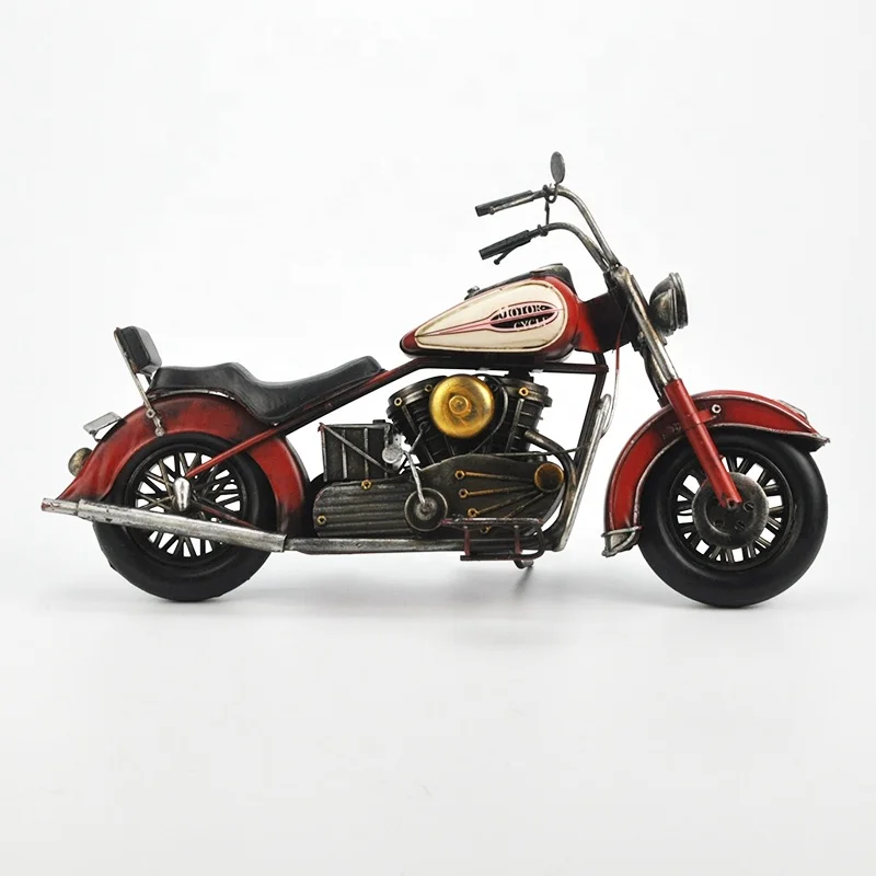 36cm Vintage Antique Custom Diecast Model Motorcycle Office Desktop Ornaments Souvenirs Metal Crafts Red Color