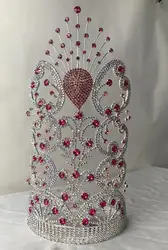 20 inches AB stones Big Pageant Red Rhinestone Beauty Crown Crystal Tall Tiara