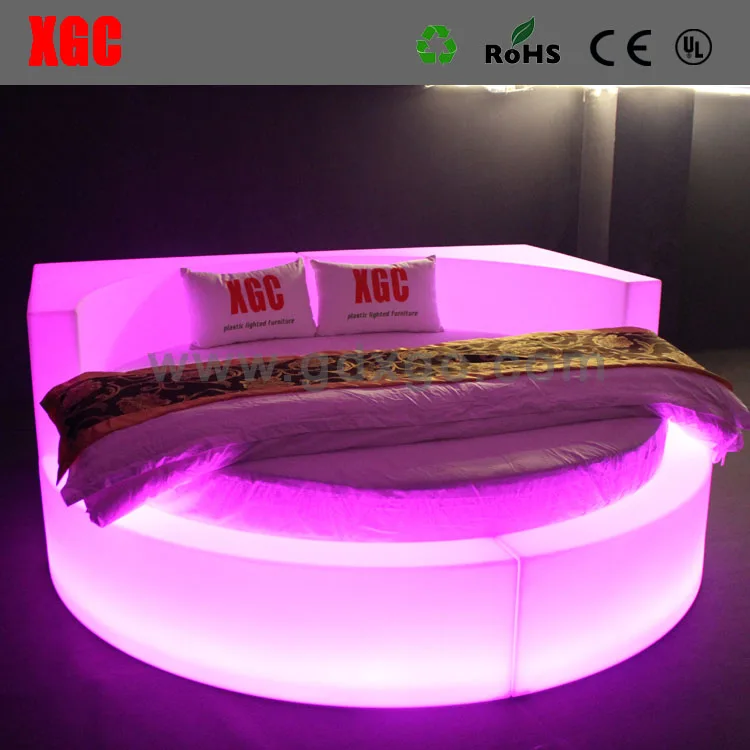 LED lighted plastic beautiful round bed king size new model bed LED special open-air film bed