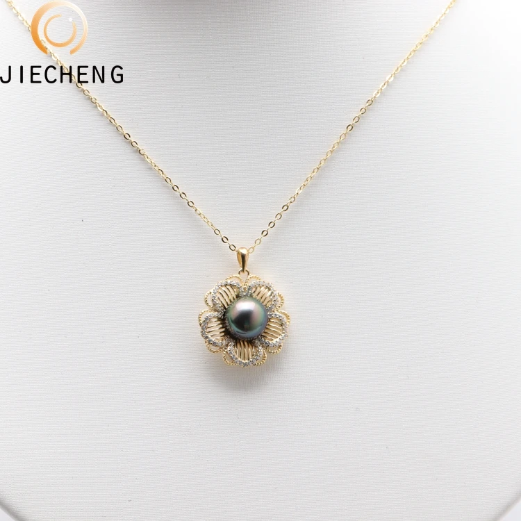 9-10mm AAA black Tahiti saltwater pearls wholesale 925 sterling silver natural pearl pendant designs