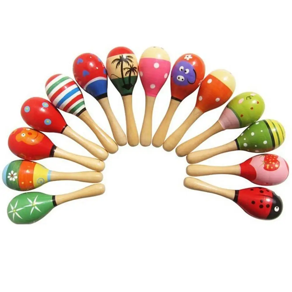 New Wooden Maraca Wood Rattles Egg Shaker Kids Musical Party Favor Kid Baby Shaker Sand Hammer Toy