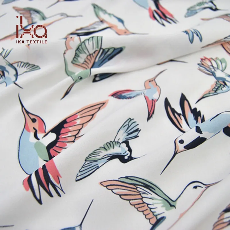 Bird Pattern Crepe Polyester Fabric Texture for Sublimation Printing