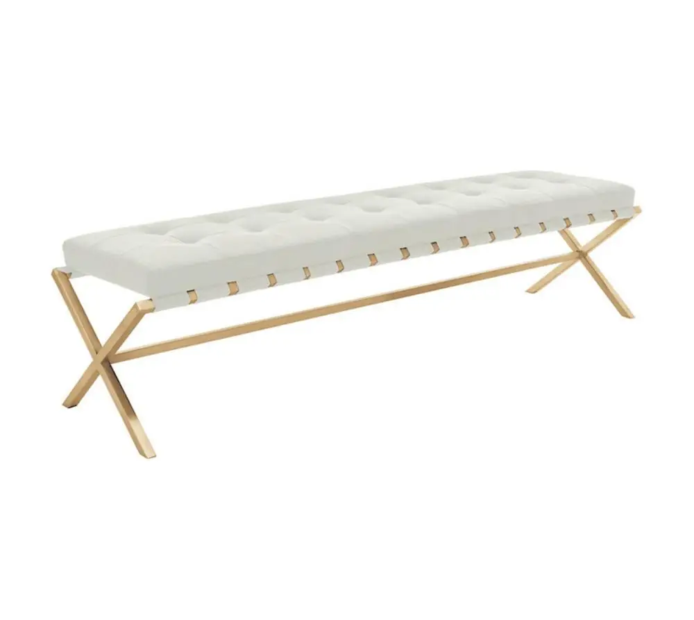 3 seater Gold steel frame leather bench  / Leather stool