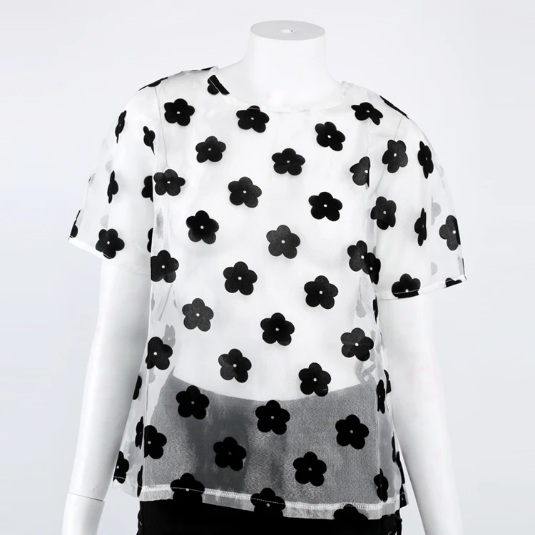 
Sexy Women T Shirt See Through Transparent Tops Short Sleeve Sheer Slim Ladies O-Neck Girl crush Print Hollow Out T-Shirt 