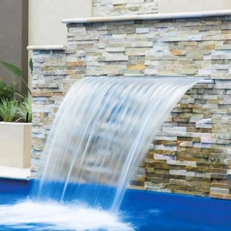 swimming pool decorative stainless steel water cascade indoor water blade wall waterfall pool outdoor fountain with light