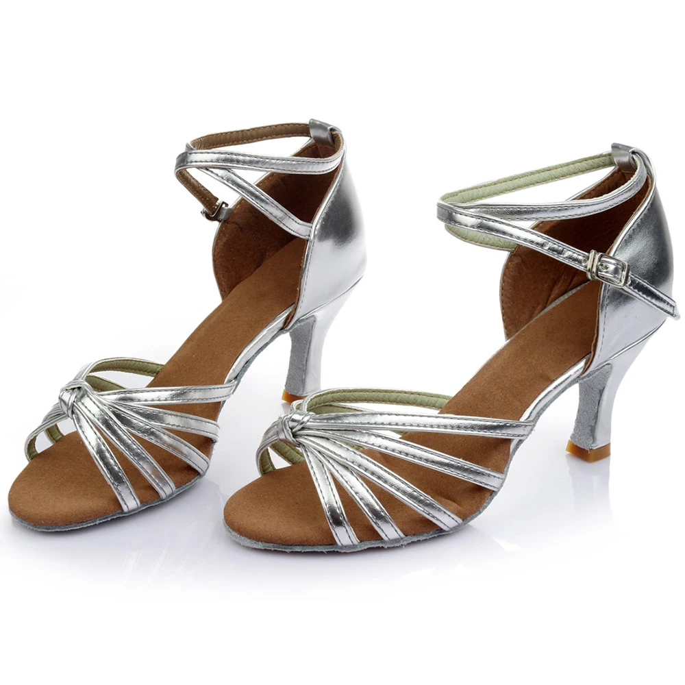Lady on sales high heel latin silver dance shoes