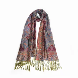 Wholesale pashmina ladies scarf polyester hijab paisley pattern jacquard with tassel