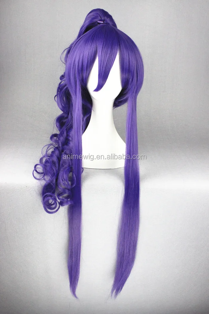Wholesale 90cm Long Curly Purple Vocaloid Gakupo Anime Wig Synthetic Halloween Party Ponytail Cosplay Wigs