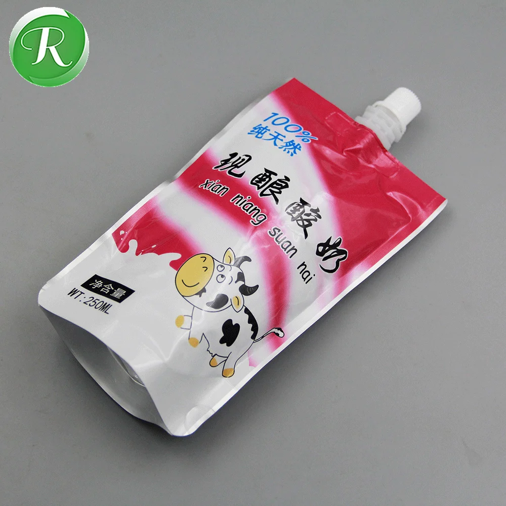 Customized Biodegradable Beverage Juice Packaging Stand Up Spout Disposable Drinking Bag Pouch