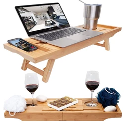 Новый расширяемый Регулируемый бамбуковый поднос для ванны с складными ножками