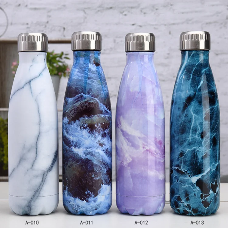 
wholesale double wall stainless steel insulated marble water bottle flask marble thermos customized logo MOQ 200PCS 