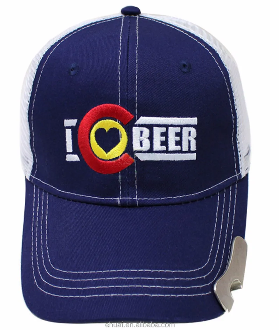 Hot selling custom cotton mesh  men bottle opener trucker hat baseball cap