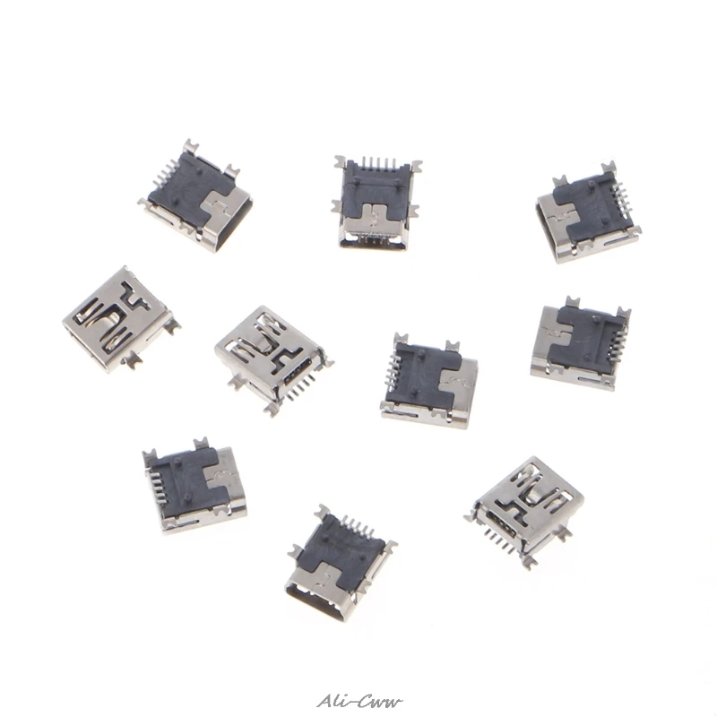 
10 Pcs Mini USB Type B 5 Pin Female Socket Connector For Mobile Phone Charging 