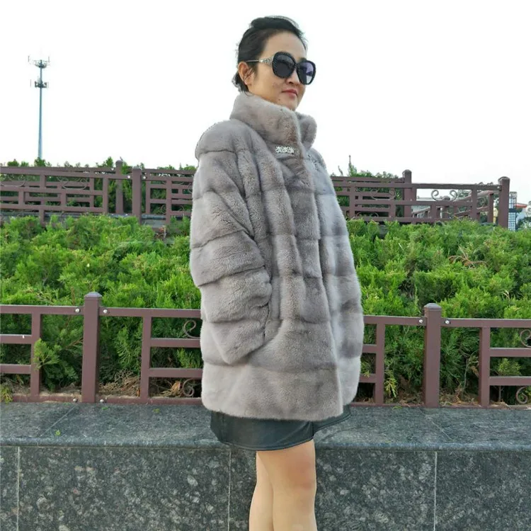 ALICEFUR High quality luxury women fashion middle length mink coat real natural mink fur coat for sale