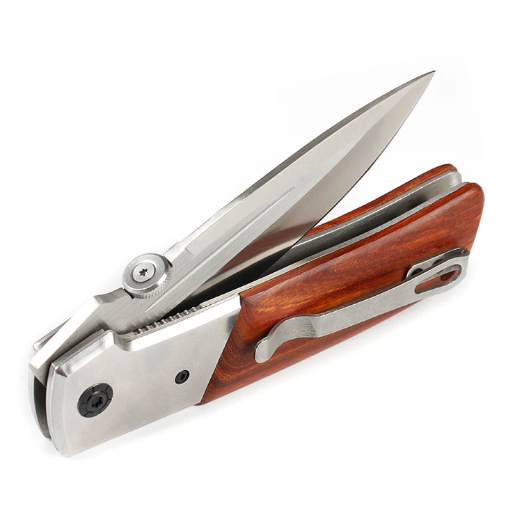 
Stainless steel folding pocket knife EDC knife with wooden handle 