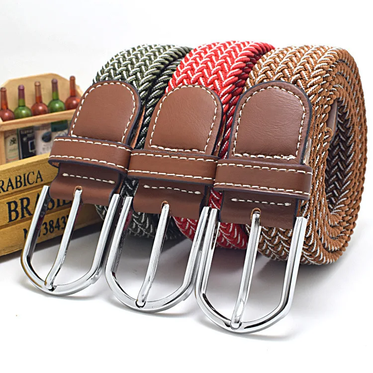 wholesale 3.5cm width alloy pin buckle ladies kids spandex braided webbing elastic band waist belt