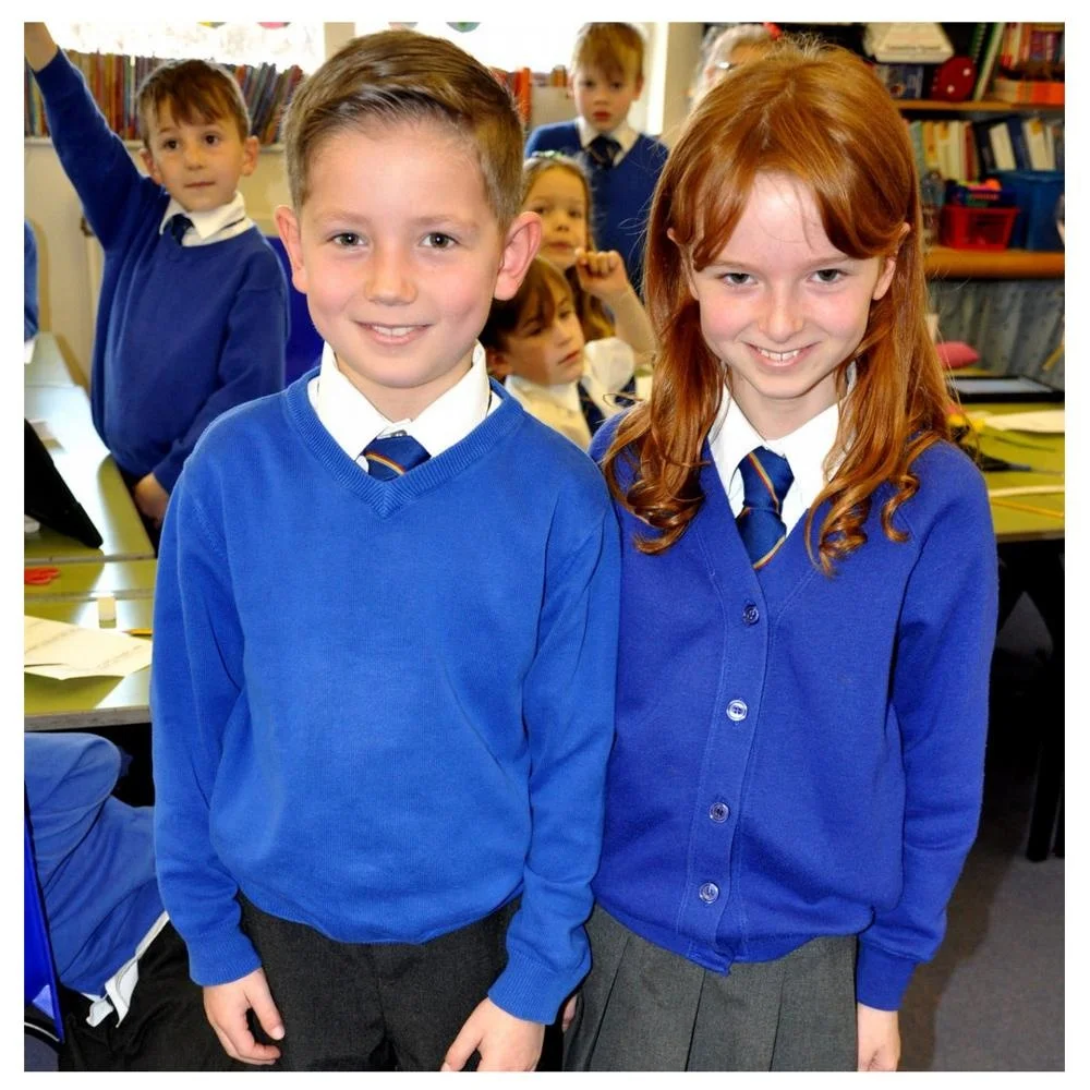 Logo design autumn kindergarten unisex school uniform blue color