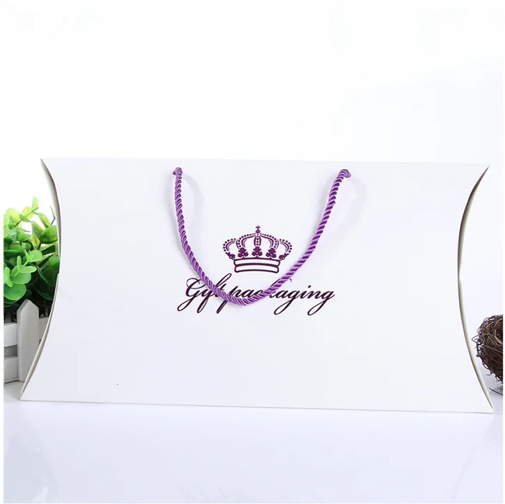 Custom logo printed bundle hair weave extension packaging small pillow shaped jewelry gift box with handle cases for watch