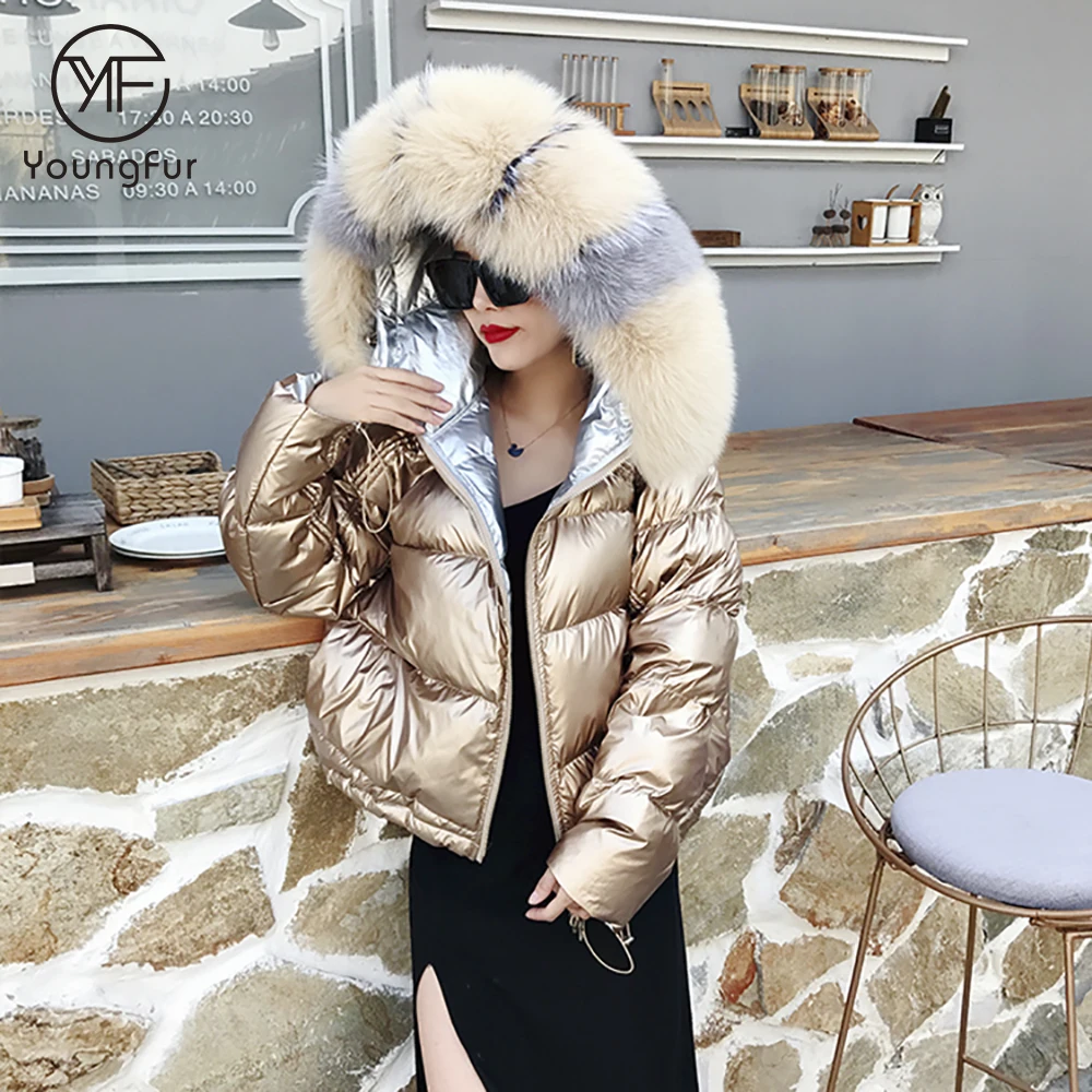 Women Winter Coat 2018 New Ultra Light Duck Down Hooded Raccoon Fur Jacket Oversized Puffer Jacket Portable Windproof Down Coat