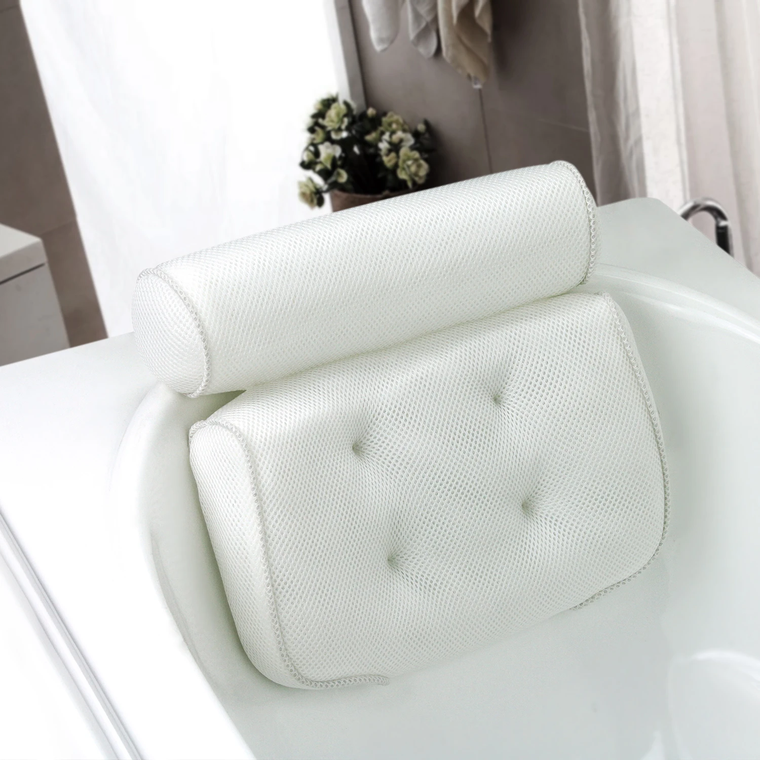 3D Mesh Massage Bath Pillow, Machine Washable Bath Pillow