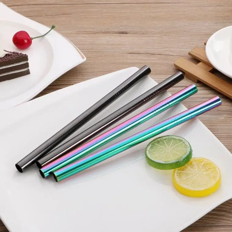 Reusable 304 Stainless Steel and Titanium Rainbow Drinking Straws with 8mm Diameter and Brush PC Material for Cups and Bars