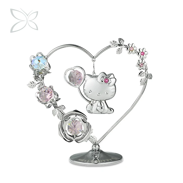 Crystocraft Wholesale chrome plated wedding anniversary gift decorated with Brilliant Cut Crystals small Hello Kitty figurines