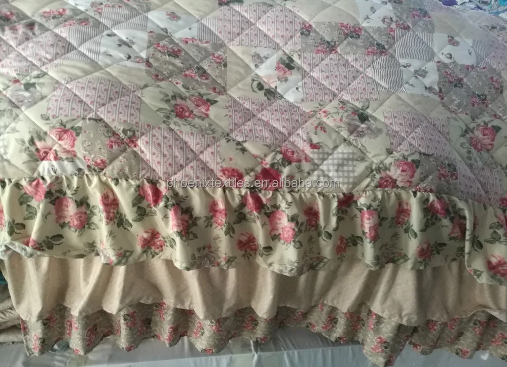 Luxury Wholesale Printed Fitted Quilted Frilled Home Bedding Bedspread Set