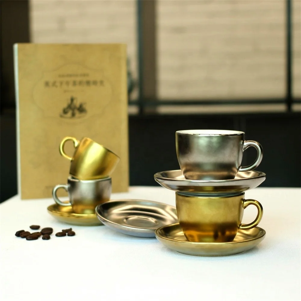 Popular Modern Electroplated gold Espresso cup & saucer Cappuccino cups in custom colors or logo for coffee shops