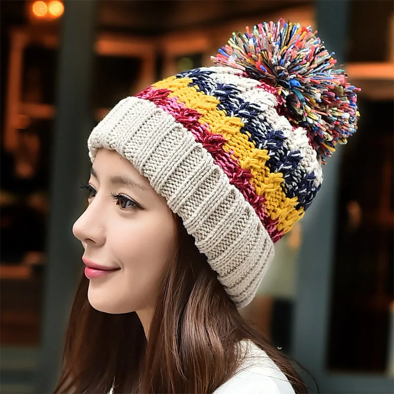 Design manufacturer slouchy custom beanie Your Own Winter Hats wholesale knitting beanie hat with pom pom